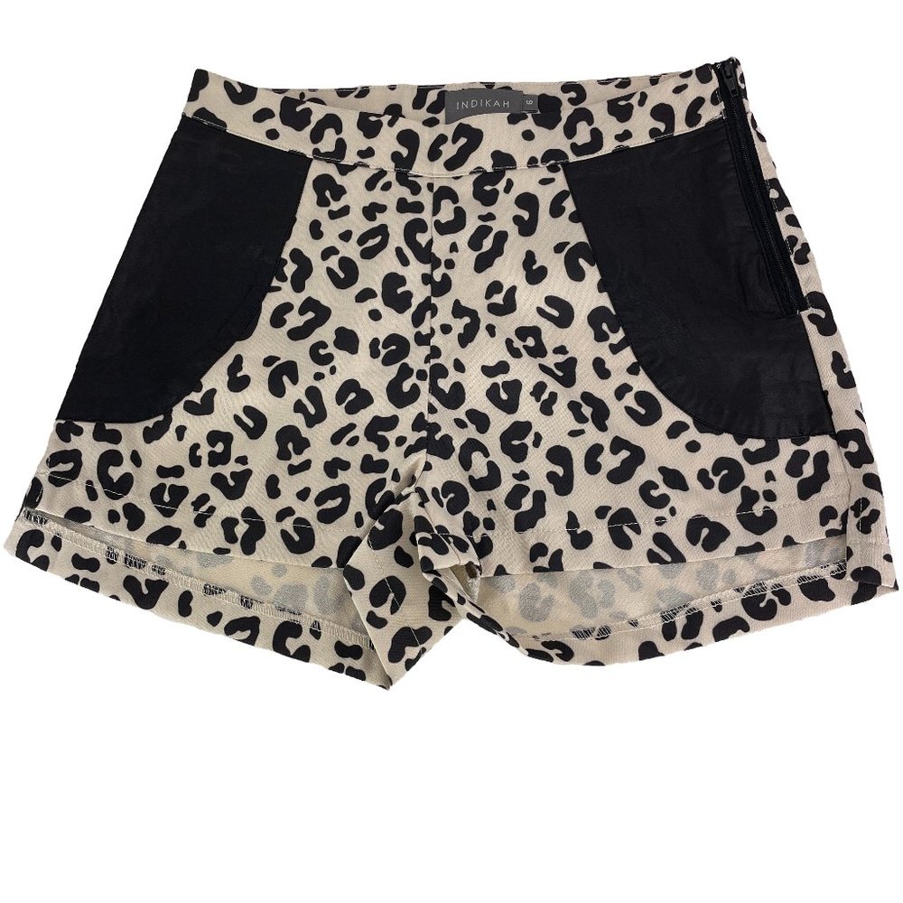 INDIKAH khaki & black side zip shorts like new - SZ 6